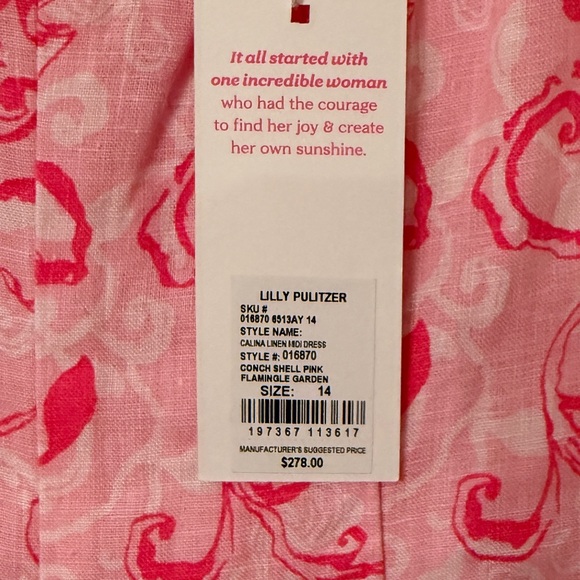 Size 14 Lilly Pulitzer Pink Linen Calina Floral Fit & Flare Midi Dress, NWT - Picture 8 of 11
